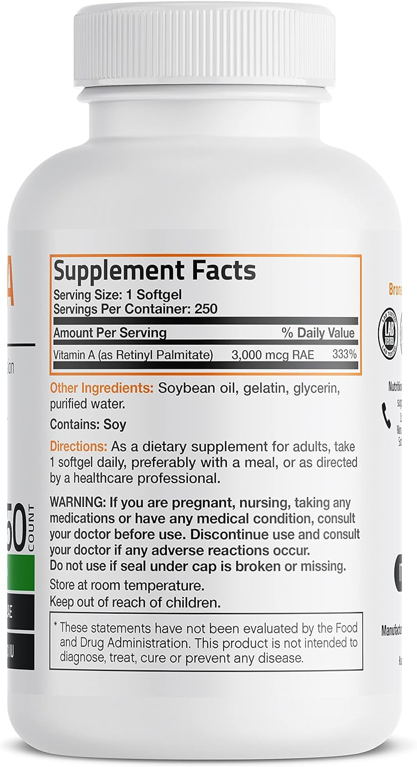 Vitamin a 10,000 IU Premium Non-Gmo Formula Supports Healthy Vision & Immune System and Healthy Growth & Reproduction, 250 Softgels