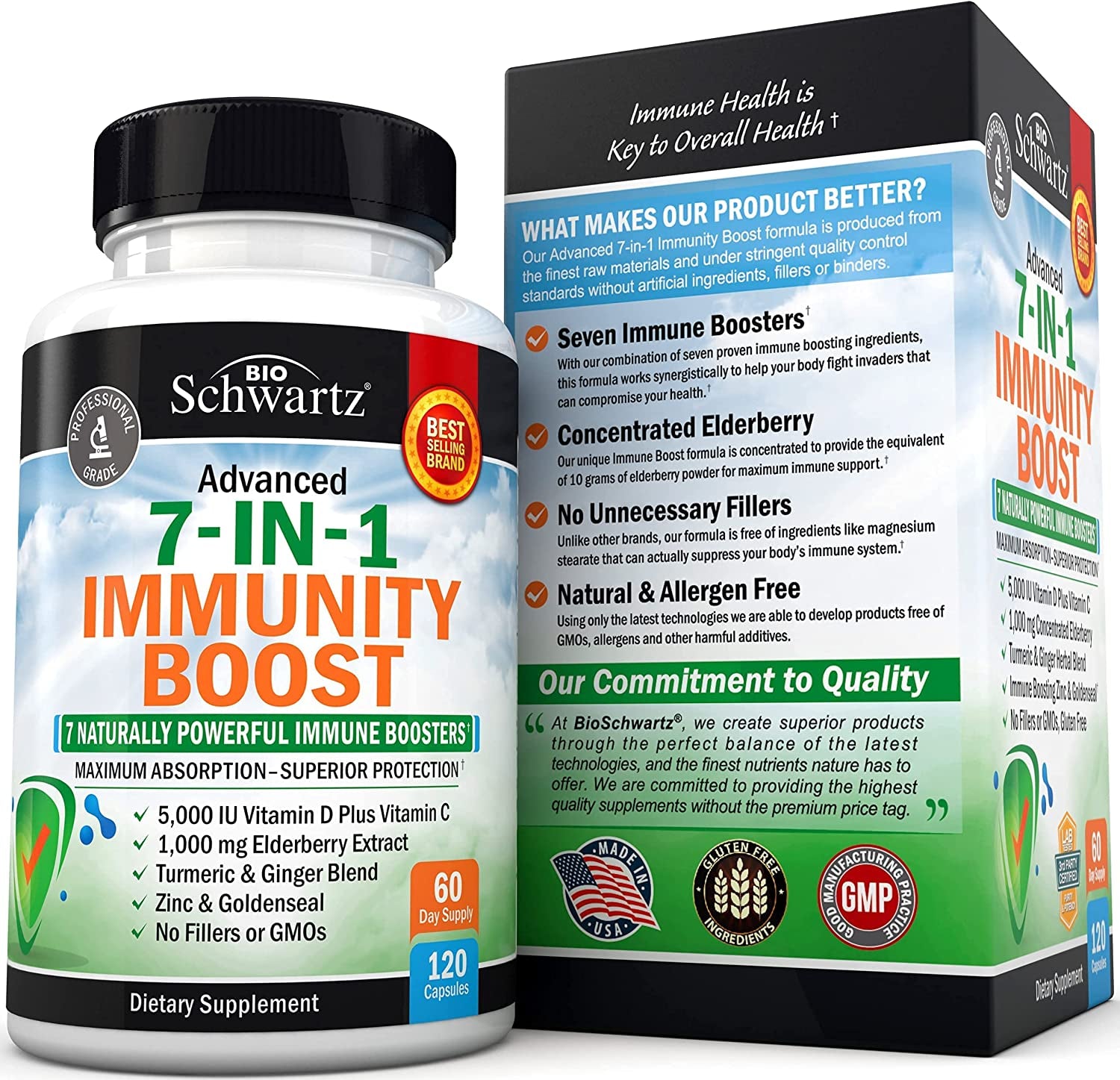 Immune Support Supplement with Zinc Vitamin C Vitamin D 5000 IU Elderberry Ginger D3 Goldenseal - Dr Approved Immunity Vitamins for Adults Women and Men - Natural Immune System Booster Defense -120Ct