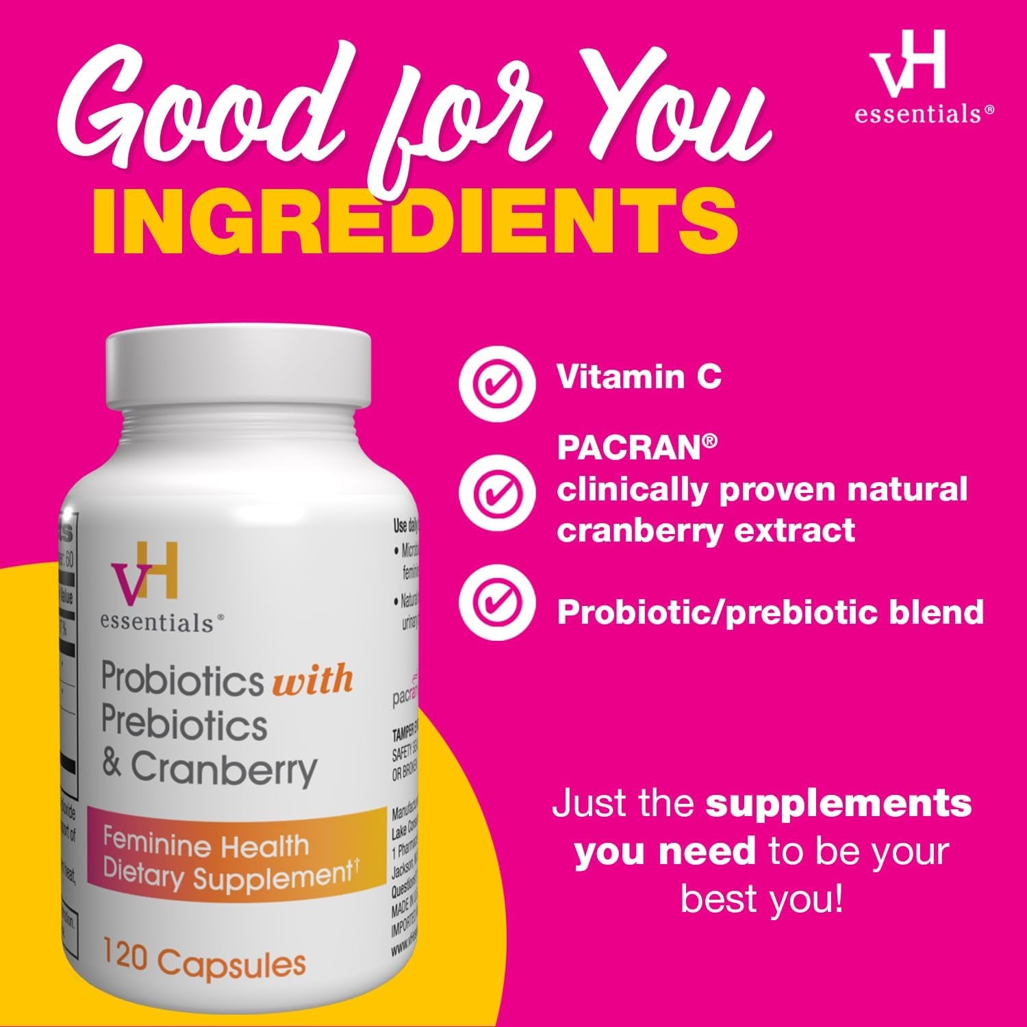 Probiotics with Prebiotics and Cranberry Feminine Health Supplement - 120 Capsules (544-36)