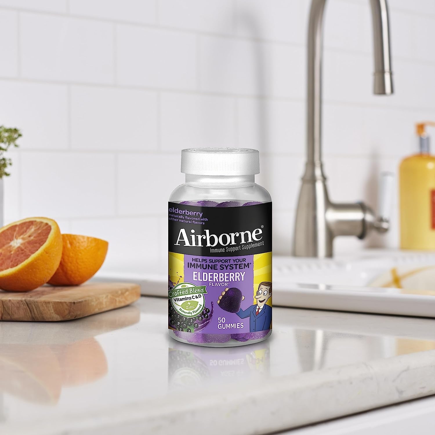 Elderberry + Zinc & Vitamin C Gummies for Adults, Immune Support Vitamin D & Zinc Gummies with Powerful Antioxidant Vitamins C D & E - 50 Gummies, Elderberry Flavor