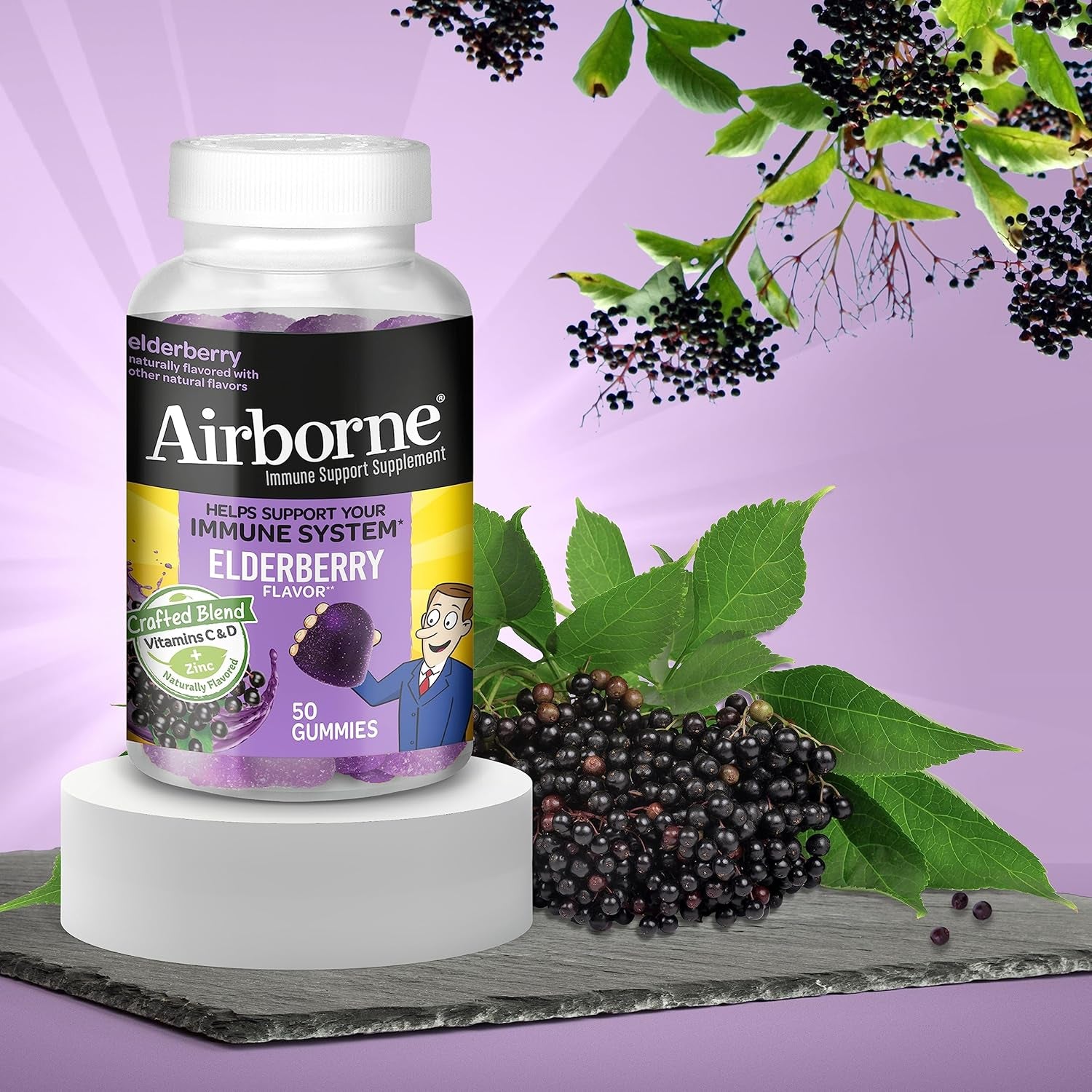 Elderberry + Zinc & Vitamin C Gummies for Adults, Immune Support Vitamin D & Zinc Gummies with Powerful Antioxidant Vitamins C D & E - 50 Gummies, Elderberry Flavor