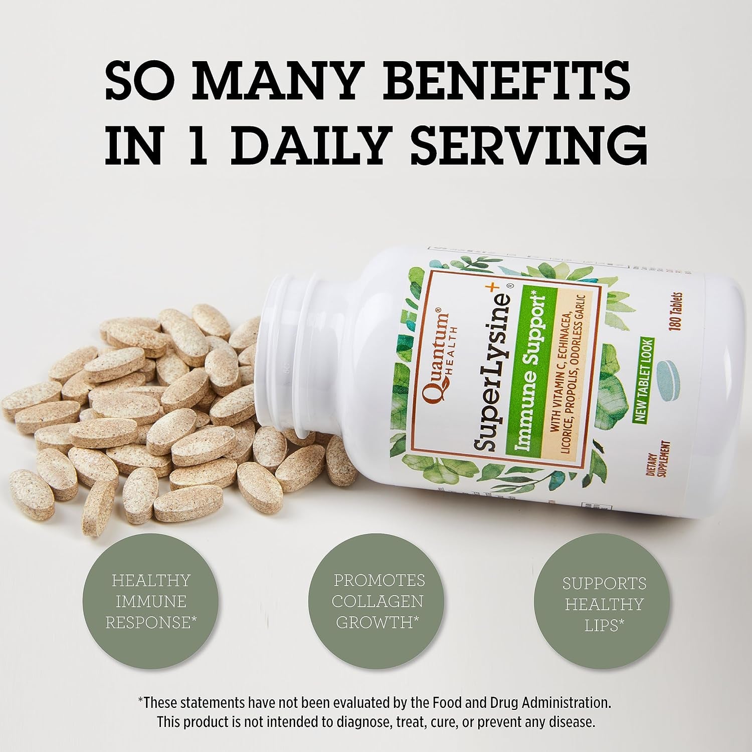 Super Lysine+ / Advanced Formula Lysine+ Immune Support with Vitamin C, Echinacea, Licorice, Propolis, Odorless Garlic (180 Tablets), Packaging May Vary