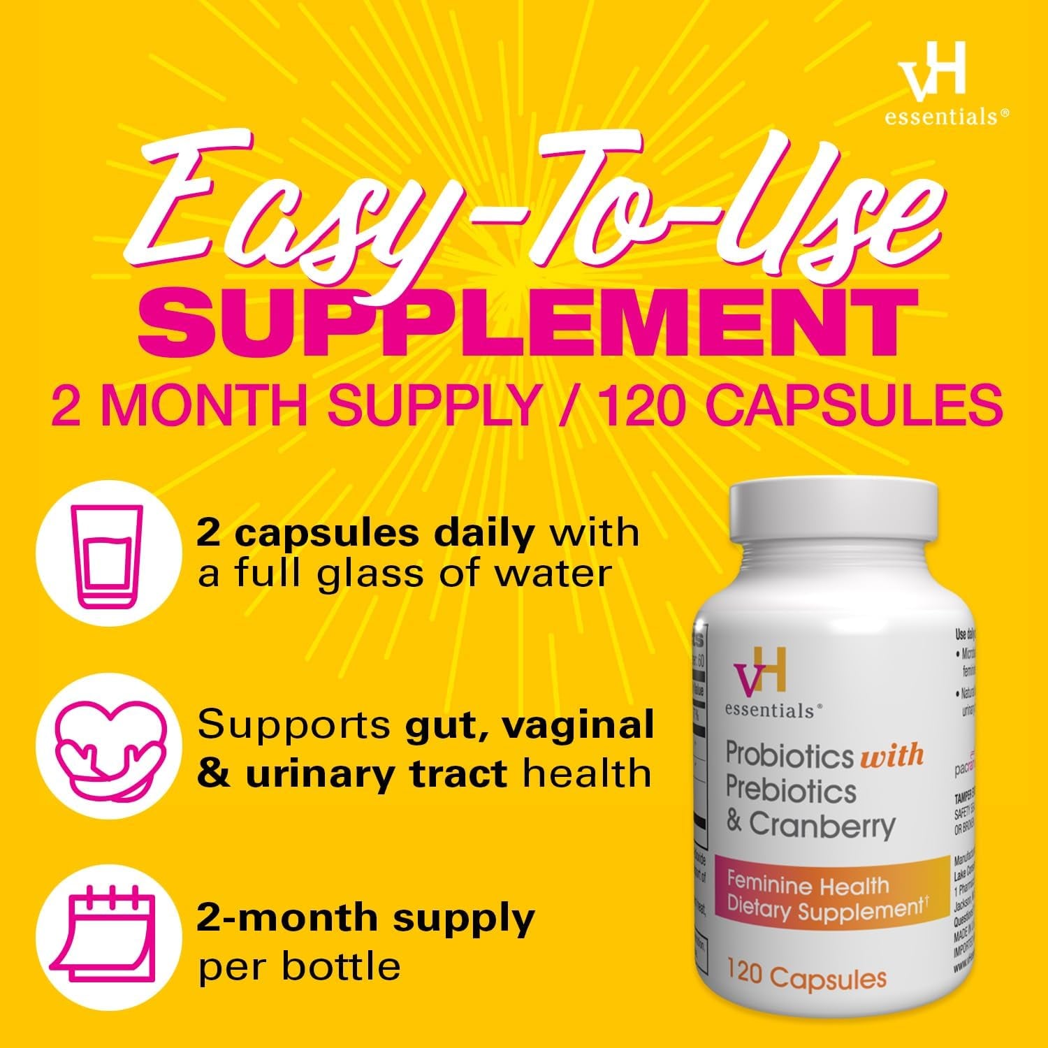 Probiotics with Prebiotics and Cranberry Feminine Health Supplement - 120 Capsules (544-36)