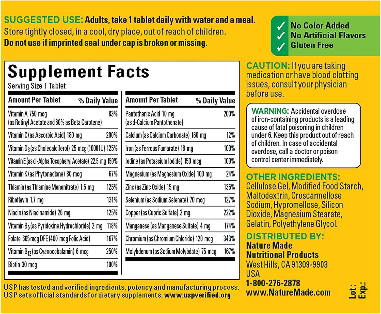 Multivitamin Tablets with Iron, Multivitamin for Women and Men for Daily Nutritional Support, 130 Tablets, 130 Day Supply