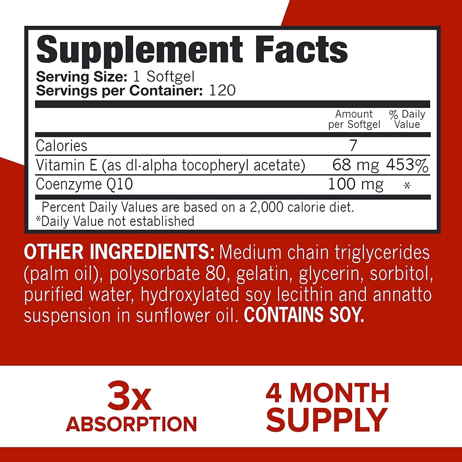 Coq10 100Mg Softgels, Ultra Coq10 100Mg, 3X Better Absorption, Antioxidant for Heart Health & Energy Production, Coenzyme Q10 Vitamins and Supplements, 4 Month Supply, 120 Count