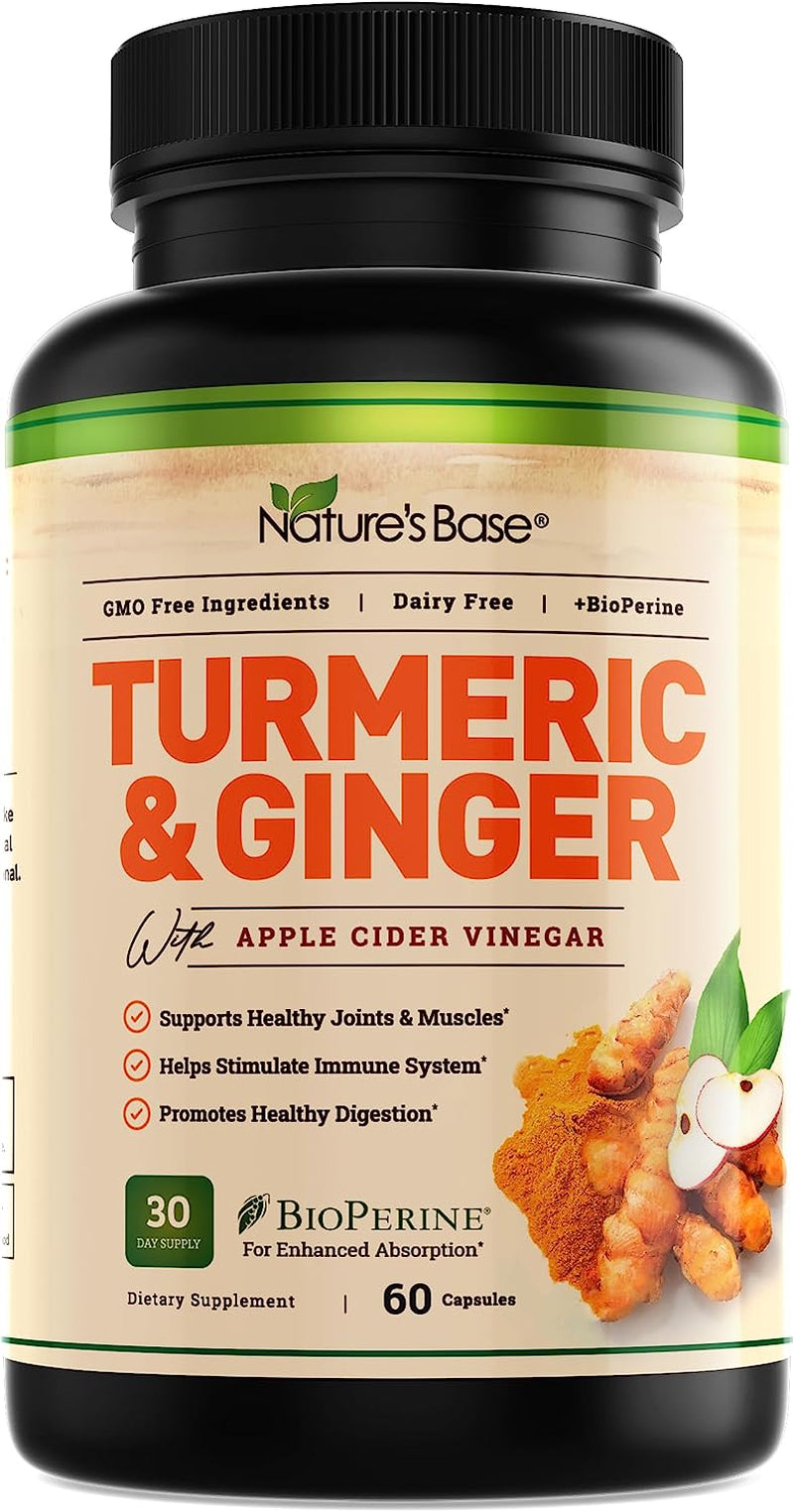 Turmeric and Ginger Supplement - Tumeric Curcumin Joint Support Pills - with Apple Cider Vinegar & Bioperine Black Pepper - 95% Curcuminoids - 60 Capsules