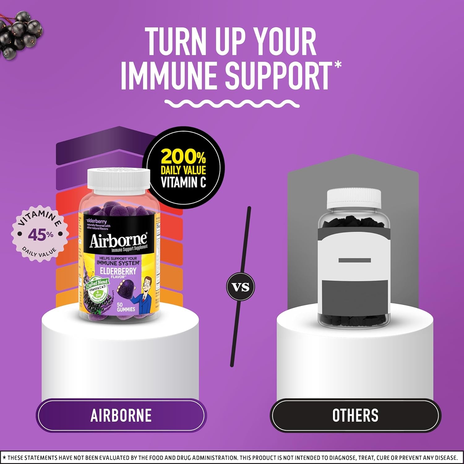 Elderberry + Zinc & Vitamin C Gummies for Adults, Immune Support Vitamin D & Zinc Gummies with Powerful Antioxidant Vitamins C D & E - 50 Gummies, Elderberry Flavor