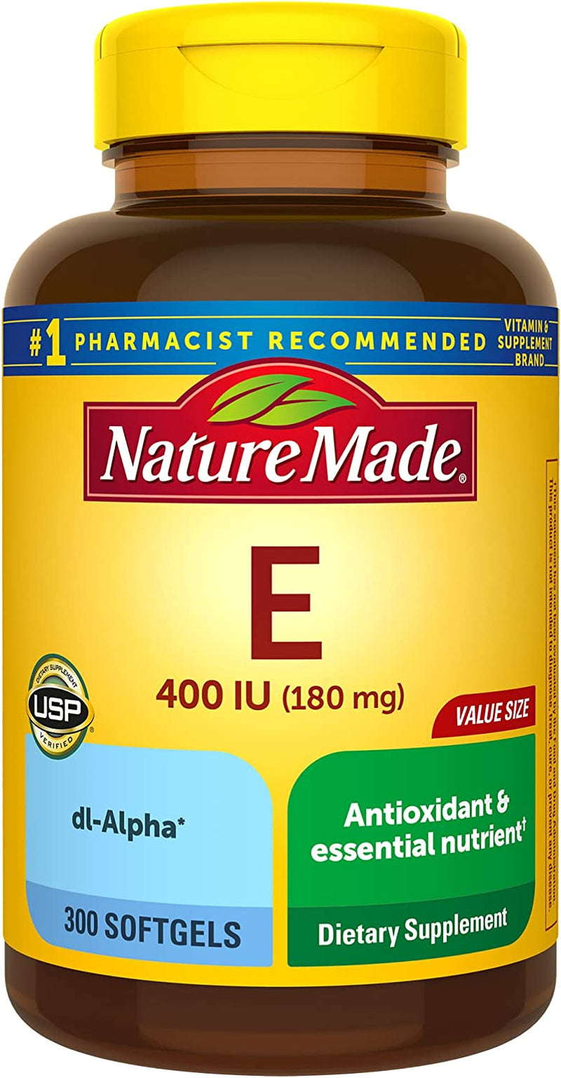 Vitamin E 180 Mg (400 IU) Dl-Alpha, Dietary Supplement for Antioxidant Support, 300 Softgels, 300 Day Supply