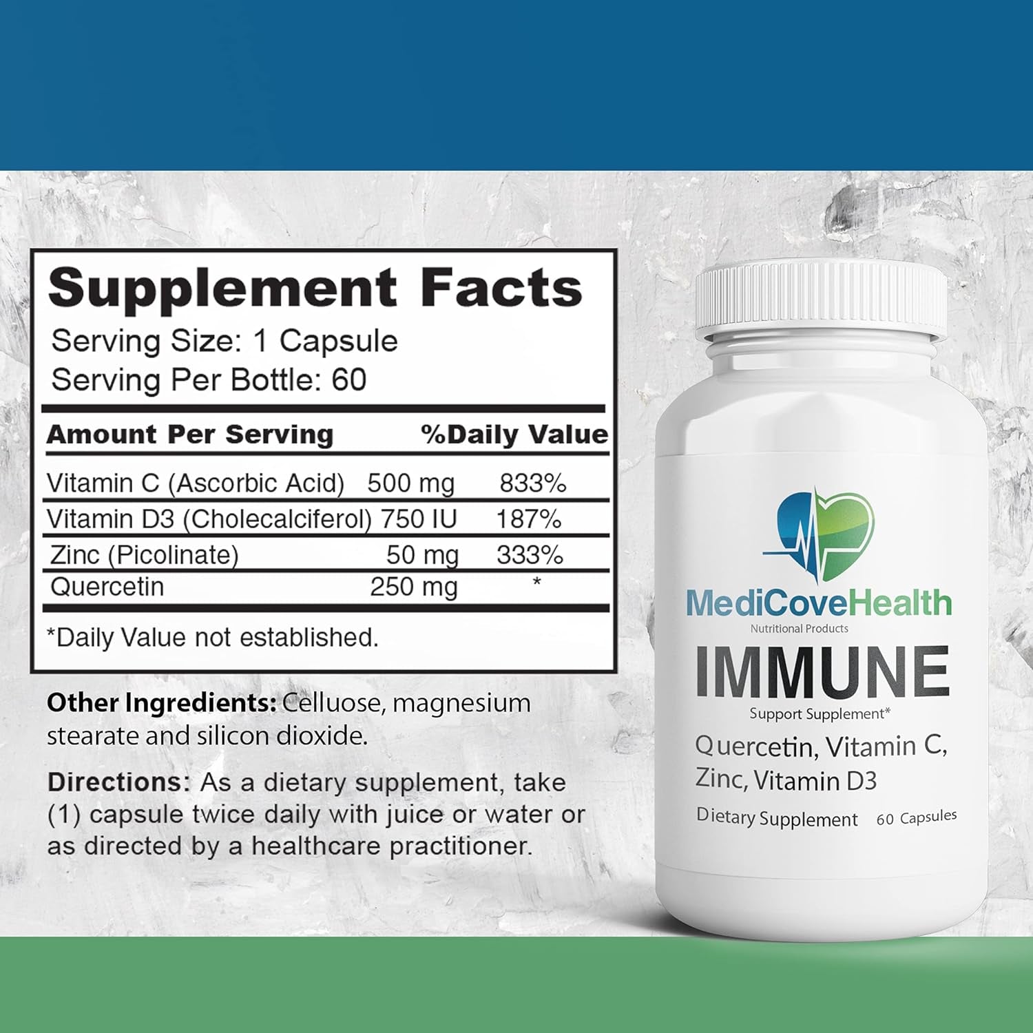 Immune Support: Quercetin, Vitamin C, Zinc, Vitamin D3