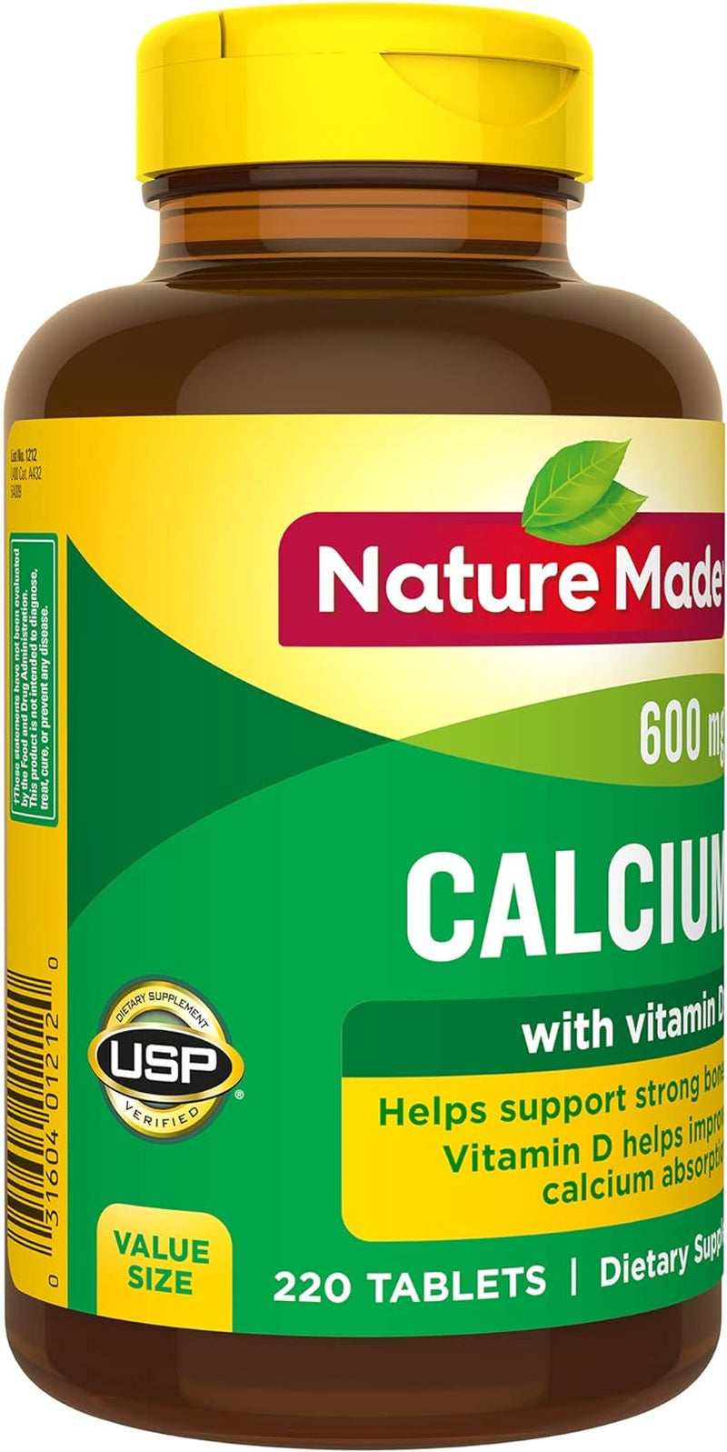 Calcium 600 Mg with Vitamin D3, Dietary Supplement for Bone Support, 220 Tablets (Pack of 1)