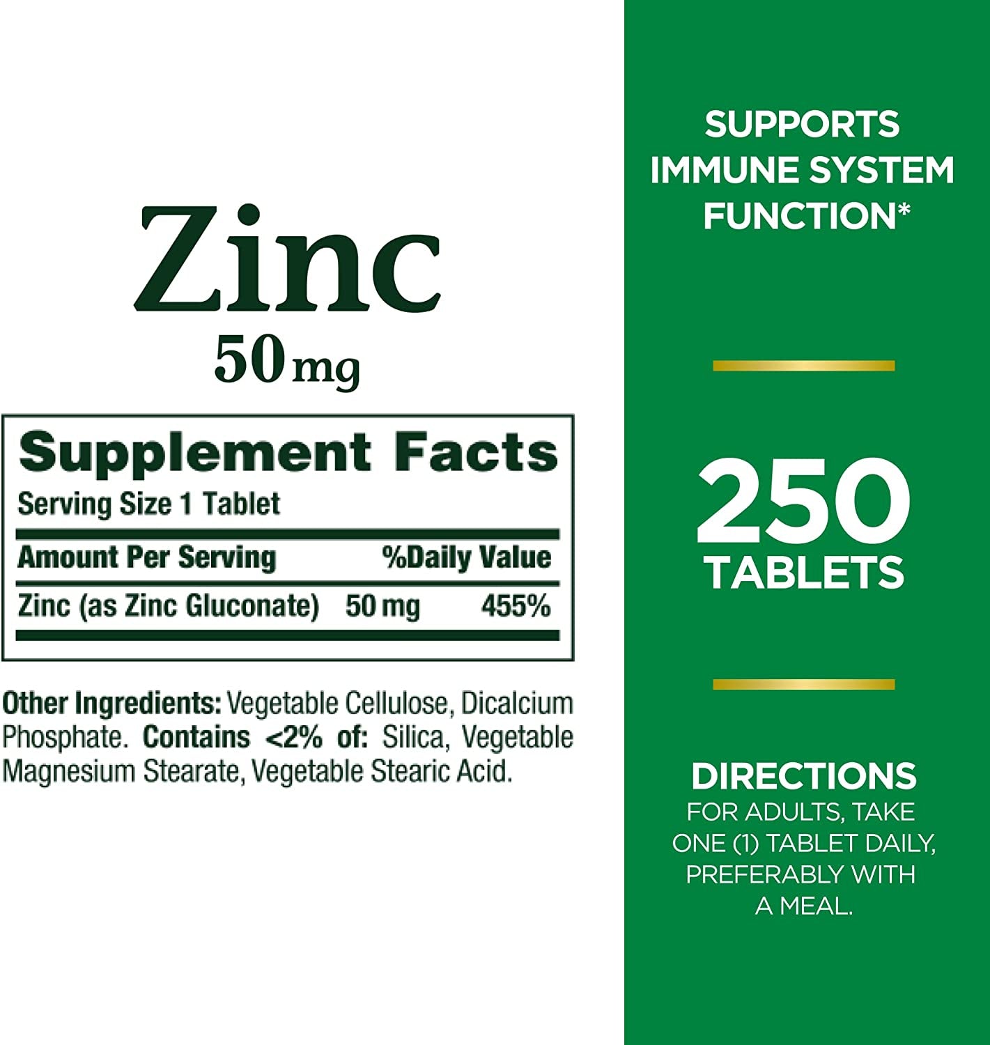 Zinc 50Mg, Immune Support & Antioxidant Supplement, Promotes Skin Health 250 Caplets