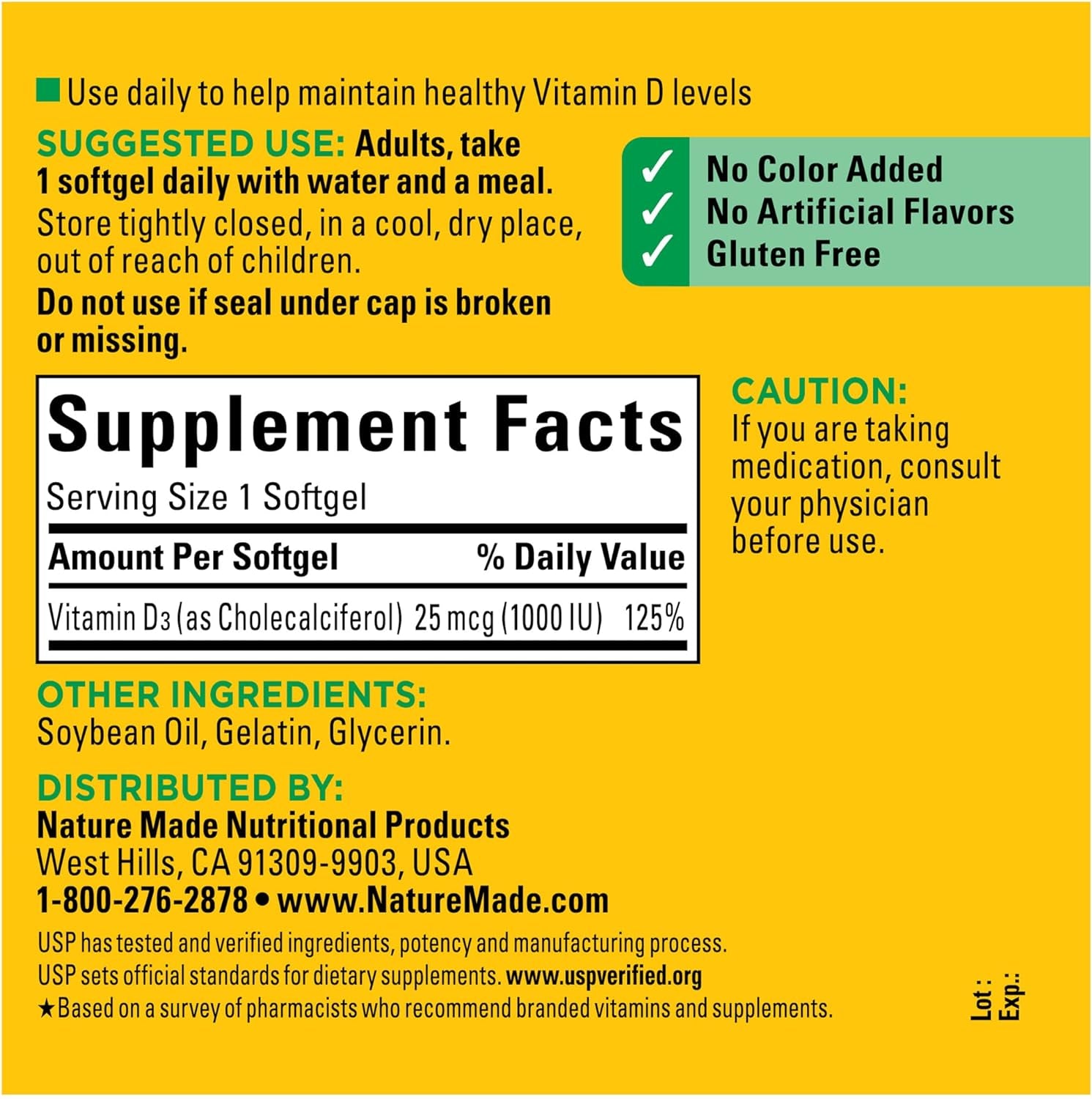 Vitamin D3 1000 IU (25 Mcg), Dietary Supplement for Bone, Teeth, Muscle and Immune Health Support, 300 Softgels, 300 Day Supply