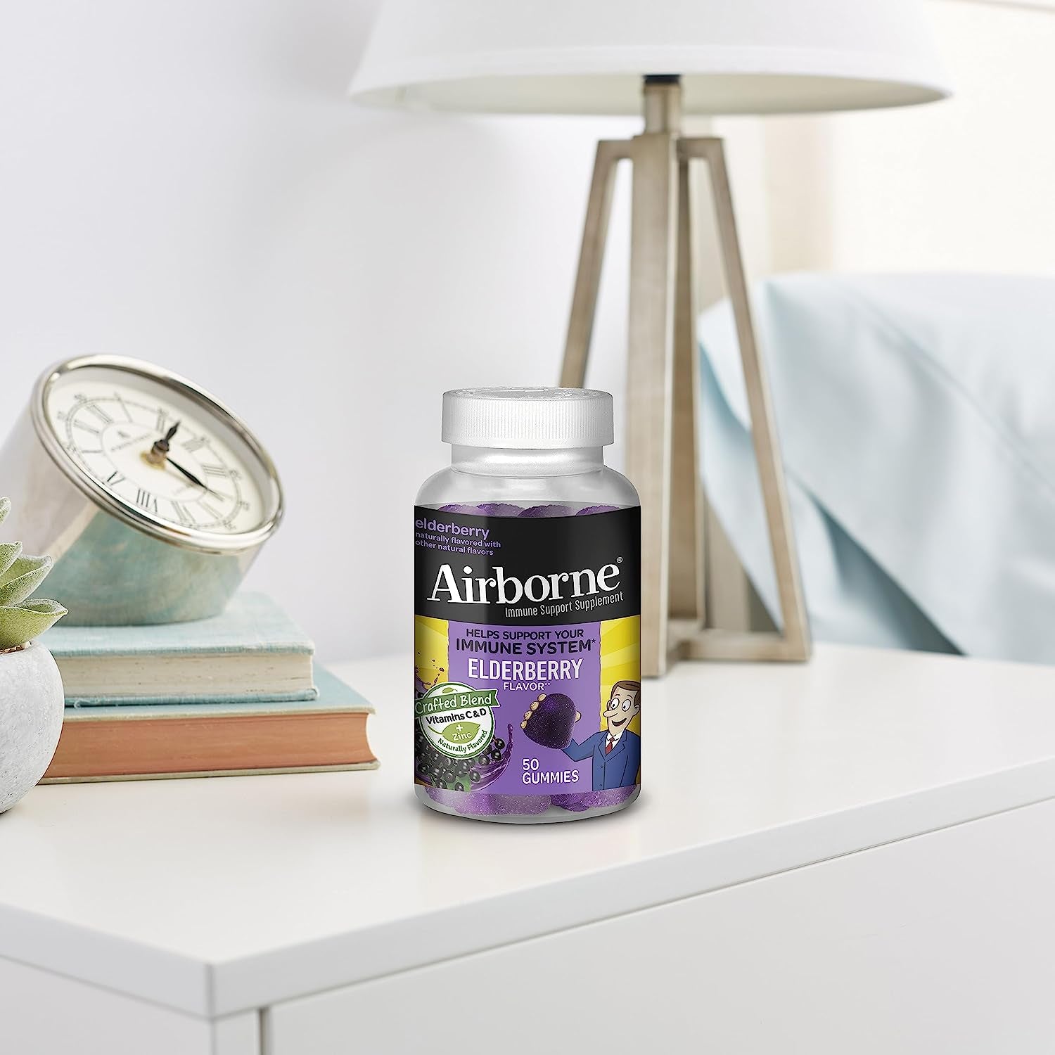 Elderberry + Zinc & Vitamin C Gummies for Adults, Immune Support Vitamin D & Zinc Gummies with Powerful Antioxidant Vitamins C D & E - 50 Gummies, Elderberry Flavor