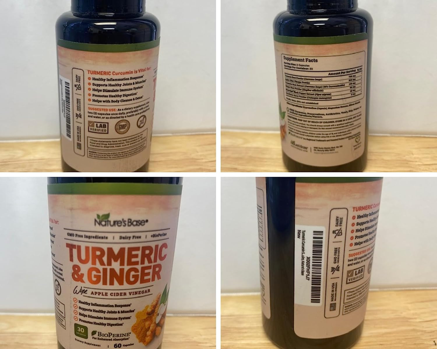 Turmeric and Ginger Supplement - Tumeric Curcumin Joint Support Pills - with Apple Cider Vinegar & Bioperine Black Pepper - 95% Curcuminoids - 60 Capsules