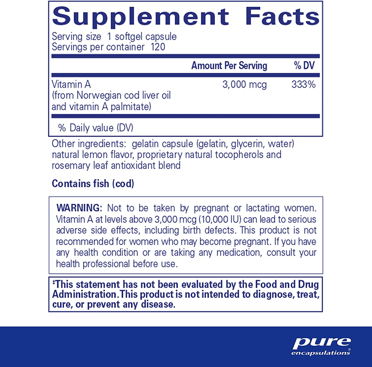Vitamin a - 3,000 Mcg - from Cod Liver Oil - Immune & Vision Support* - Vitamin a Palmitate Supplement - Non-Gmo - 120 Softgel Capsules