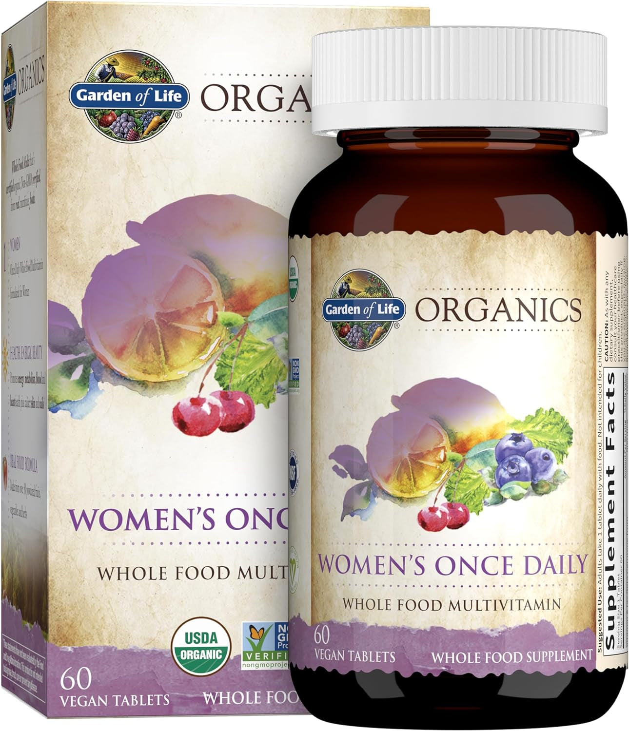 Organics Multivitamin for Women - Women'S Once Daily Multi - 60 Tablets, Whole Food Multi with Iron, Biotin, Vegan Organic Vitamin for Women'S Health, Energy Hair Skin and Nails