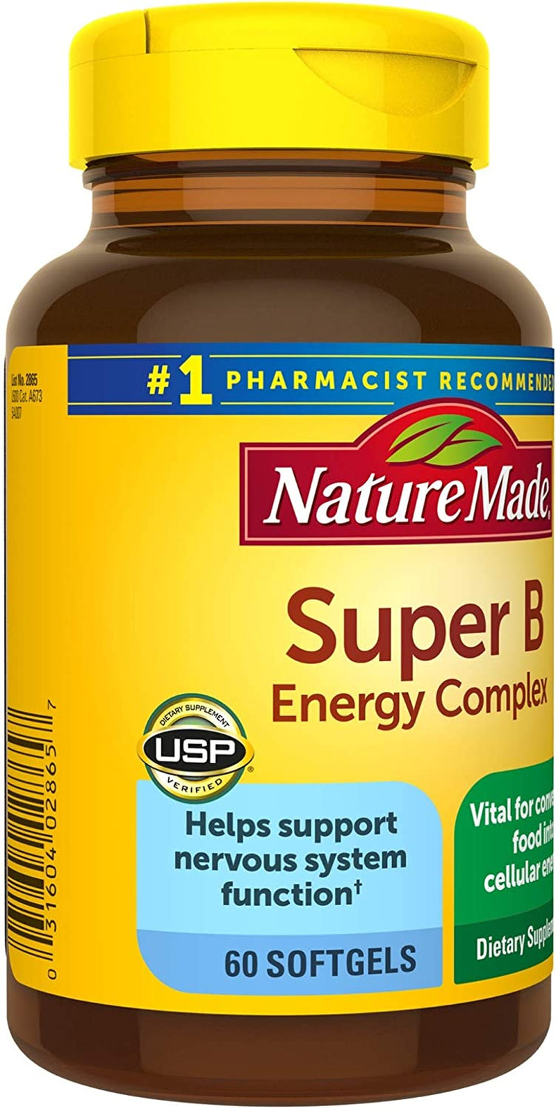 Super B Energy Complex, Dietary Supplement for Brain Cell Function Support, 60 Softgels, 60 Day Supply