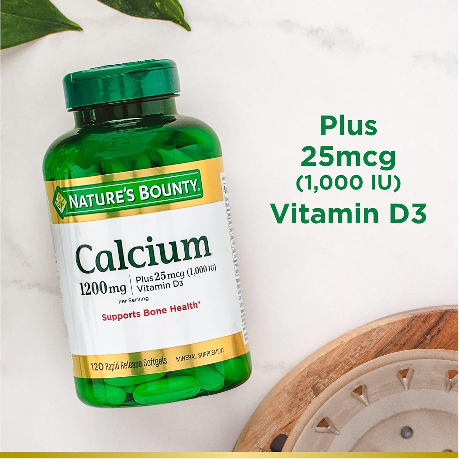 Calcium Carbonate & Vitamin D, Supports Immune Health & Bone Health, 1200Mg Calcium & 1000IU Vitamin D3, 120 Softgels