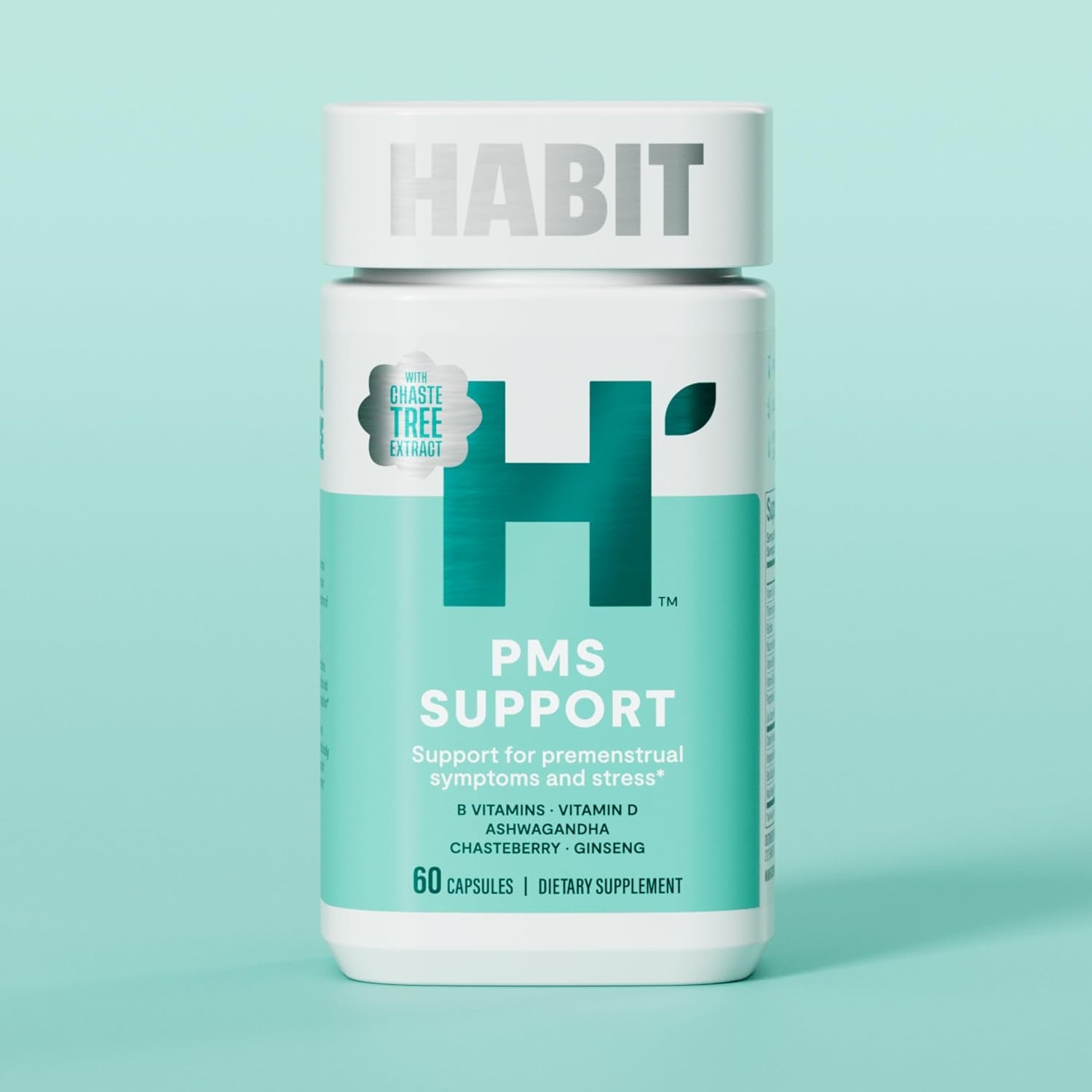 HABIT PMS Support Supplement for Women (60 Capsules) - Supports Premenstrual Symptoms & Stress, Hormone Balance, Mood, B Vitamins, Vitamin D, Chasteberry, Ashwagandha, Gluten-Free, Non-Gmo (1 Pack)