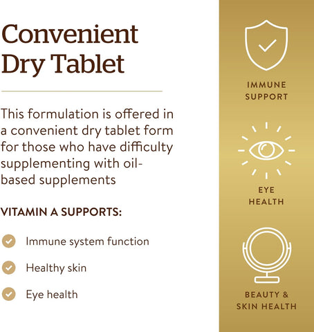 Dry Vitamin a 1500 Mcg (5000 IU), 100 Tablets - Supports Healthy Eyes, Skin & Immune System - Non-Gmo, Vegan, Gluten Free, Dairy Free, Kosher - 100 Servings