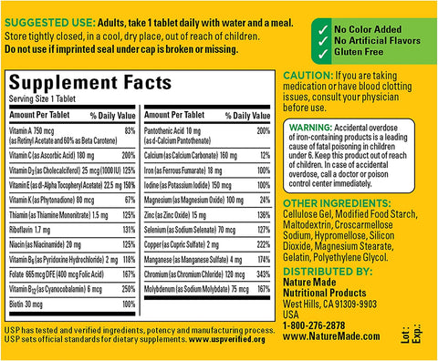 Multivitamin Tablets with Iron, Multivitamin for Women and Men for Daily Nutritional Support, 130 Tablets, 130 Day Supply