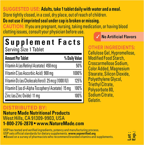 Super C with Vitamin D3 and Zinc, Dietary Supplement for Immune Support, 60 Tablets, 60 Day Supply
