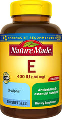 Vitamin E 180 Mg (400 IU) Dl-Alpha, Dietary Supplement for Antioxidant Support, 300 Softgels, 300 Day Supply
