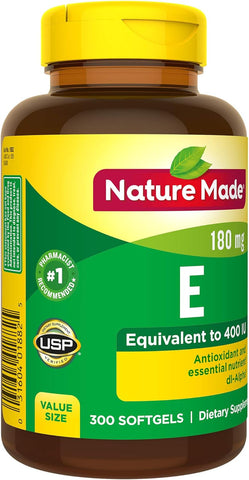 Vitamin E 180 Mg (400 IU) Dl-Alpha, Dietary Supplement for Antioxidant Support, 300 Softgels, 300 Day Supply