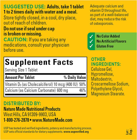 Calcium 600 Mg with Vitamin D3, Dietary Supplement for Bone Support, 220 Tablets (Pack of 1)