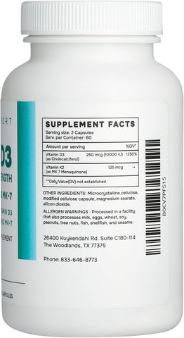 Vitamin K2 + D3 Extra Strength Supplement - 120 Capsules with MK-7 for Bone and Heart Health Support - Essential Nutrients for Calcium Absorption and Immune Function