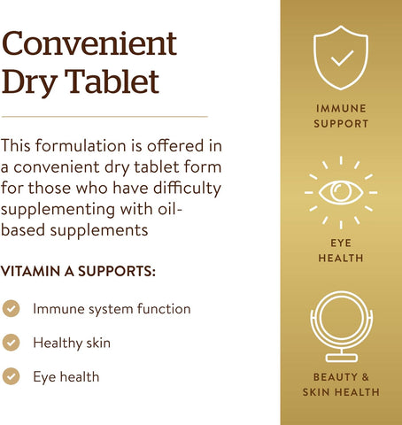Dry Vitamin a 1500 Mcg (5000 IU), 100 Tablets - Supports Healthy Eyes, Skin & Immune System - Non-Gmo, Vegan, Gluten Free, Dairy Free, Kosher - 100 Servings