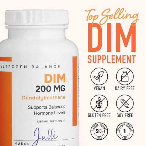 DIM Supplement 200Mg | Estrogen Balance for Men and Women | Menopause, PCOS, Hormonal Acne Support & Antioxidant Support for Women | Boosted with Natural Metabolites | Manufactured in the USA | 60 Ct.