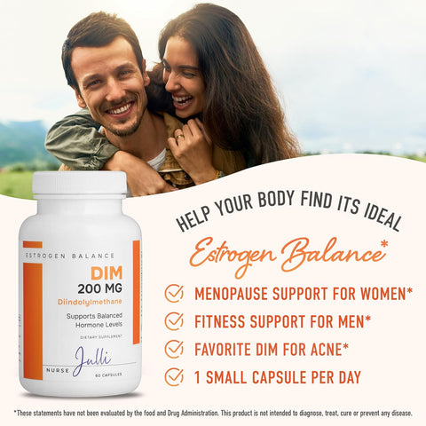 DIM Supplement 200Mg | Estrogen Balance for Men and Women | Menopause, PCOS, Hormonal Acne Support & Antioxidant Support for Women | Boosted with Natural Metabolites | Manufactured in the USA | 60 Ct.