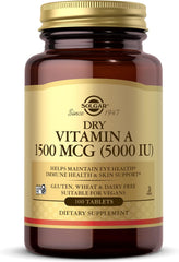Dry Vitamin a 1500 Mcg (5000 IU), 100 Tablets - Supports Healthy Eyes, Skin & Immune System - Non-Gmo, Vegan, Gluten Free, Dairy Free, Kosher - 100 Servings