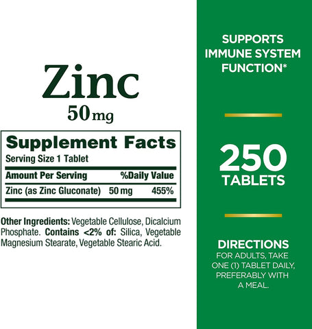 Zinc 50Mg, Immune Support & Antioxidant Supplement, Promotes Skin Health 250 Caplets