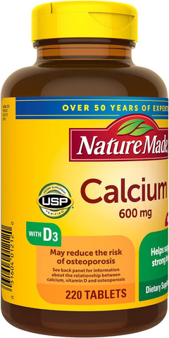 Calcium 600 Mg with Vitamin D3, Dietary Supplement for Bone Support, 220 Tablets (Pack of 1)