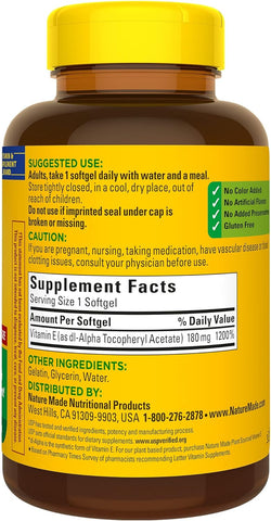 Vitamin E 180 Mg (400 IU) Dl-Alpha, Dietary Supplement for Antioxidant Support, 300 Softgels, 300 Day Supply