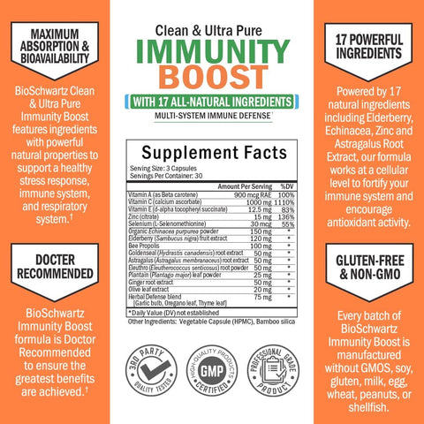 Immune Support Supplement with Vitamin C 1000Mg Zinc Elderberry Extract Ginger Root Beta Carotenes, Immunity Boost for Adults, Natural Immune Defense Antioxidant Vitamins, 90 Capsules