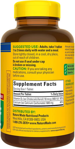 Calcium 600 Mg with Vitamin D3, Dietary Supplement for Bone Support, 220 Tablets (Pack of 1)