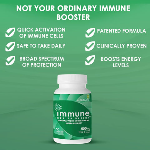 Ultra Strength Immunity - Clinically Proven Immune Support - Wellmune Highly Purified Beta Glucan - Gluten-Free, Non-Allergenic, Non-Gmo and Vegan Capsules - 60 Capsules, 500 Mg