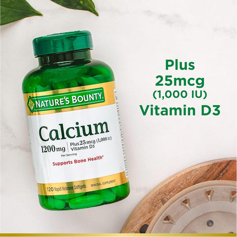 Calcium Carbonate & Vitamin D, Supports Immune Health & Bone Health, 1200Mg Calcium & 1000IU Vitamin D3, 120 Softgels
